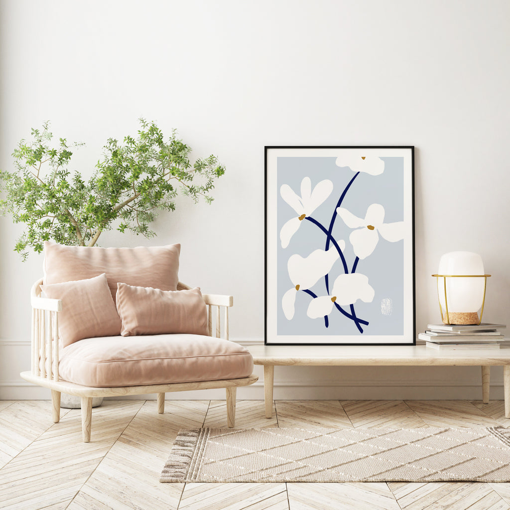 Pale Blue Oriental Flowers - StohneIllustration