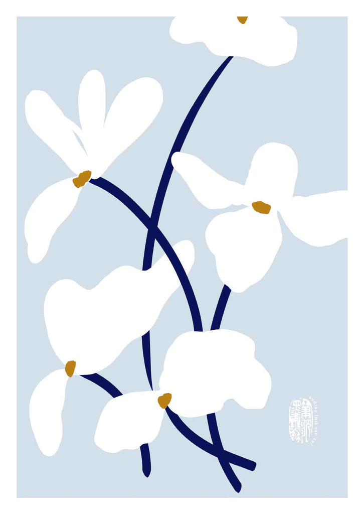 Pale Blue Oriental Flowers - StohneIllustration